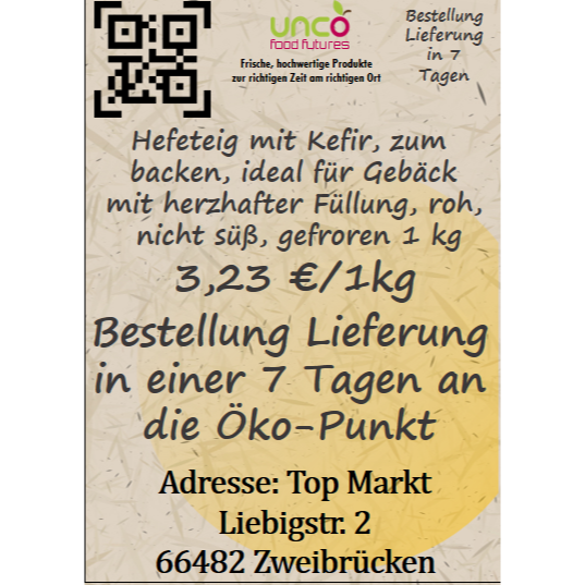 Hefeteig mit Kefir, zum backen, ideal für Gebäck mit herzhafter Füllung, roh, nicht süß, gefroren 1 kg
